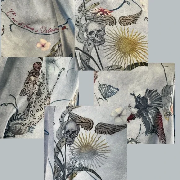 Zadig & Voltaire Holly Rogers Silk CDC Floral Skull Bird Print Mini Dress‎ XS